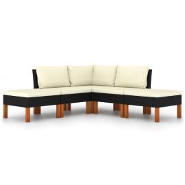 Set mobilier de grădină cu perne, 5 piese, negru, poliratan, 4 image