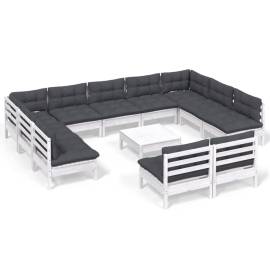 Set mobilier grădină cu perne, 12 piese, alb, lemn masiv pin, 2 image