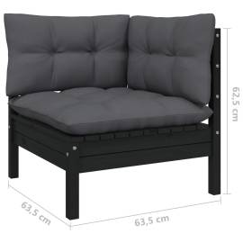 Set mobilier grădină cu perne, 6 piese, negru, lemn de pin, 8 image