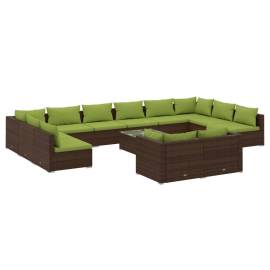 Set mobilier de grădină cu perne, 13 piese, maro, poliratan, 2 image