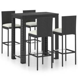 Set mobilier bar de exterior cu perne 5 piese, negru, poliratan, 2 image