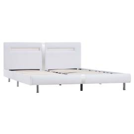 Cadru de pat cu led, alb, 180 x 200 cm, piele artificială, 3 image