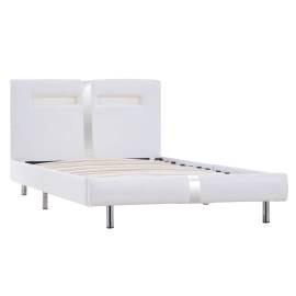 Cadru de pat cu led, alb, 90 x 200 cm, piele artificială, 3 image