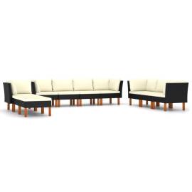 Set mobilier de grădină cu perne, 10 piese, negru, poliratan, 2 image