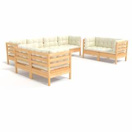 Set mobilier grădină cu perne crem, 8 piese, lemn masiv de pin, 2 image