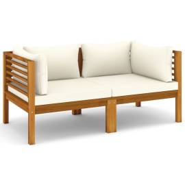 Canapea de grădină cu 2 locuri, perne crem, lemn masiv acacia, 2 image