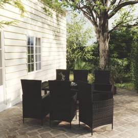 Set mobilier de exterior cu perne, 7 piese, negru, poliratan