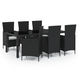 Set mobilier de exterior cu perne, 7 piese, negru, poliratan, 2 image