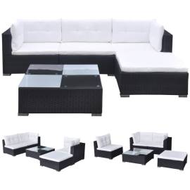Set mobilier de grădină cu perne, 5 piese, negru, poliratan, 2 image