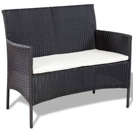 Set mobilier de grădină cu perne, 4 piese, negru, poliratan, 4 image