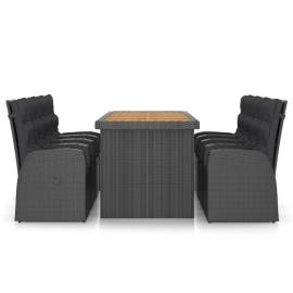 Set mobilier de exterior cu perne, 9 piese, negru, poliratan, 3 image
