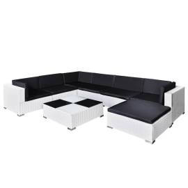 Set mobilier de grădină cu perne, 8 piese, alb, poliratan, 2 image