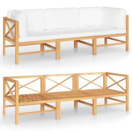 Canapea de grădină 3 locuri cu perne crem, lemn masiv de tec, 2 image