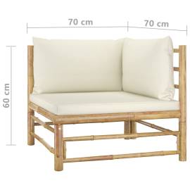 Set mobilier de grădină, 2 piese, perne alb crem, bambus, 7 image