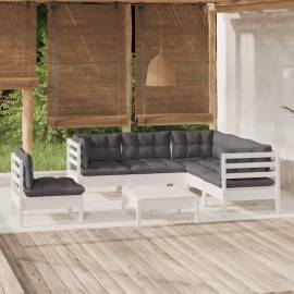 Set mobilier de grădină cu perne, 6 piese, alb, lemn de pin