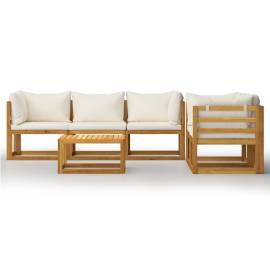 Set mobilier grădină cu perne crem, 6 piese, lemn masiv acacia, 3 image