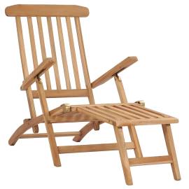 Șezlonguri de grădină cu suport picioare și masă lemn masiv tec, 2 image