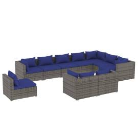 Set mobilier de grădină cu perne, 10 piese, gri, poliratan, 2 image