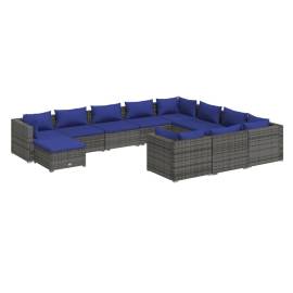 Set mobilier de grădină cu perne, 11 piese, gri, poliratan, 2 image