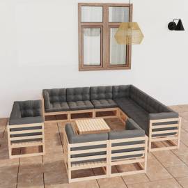 Set mobilier de grădină cu perne, 12 piese, lemn masiv de pin