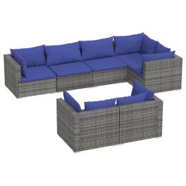 Set mobilier de grădină cu perne, 7 piese,gri, poliratan, 2 image