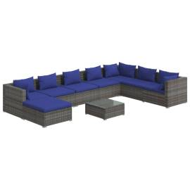 Set mobilier de grădină cu perne, 9 piese, gri, poliratan, 2 image