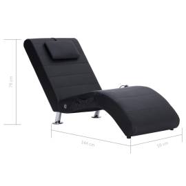 Șezlong de masaj cu pernă, negru, piele artificială, 10 image