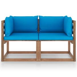 Canapea de grădină paleți, 2 locuri, perne albastre, lemn pin, 2 image