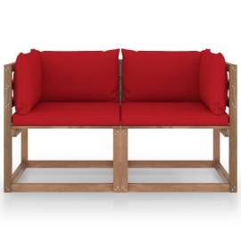 Canapea de grădină paleți, 2 locuri, perne roșii, lemn pin, 2 image