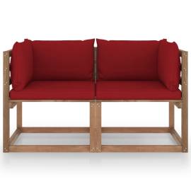 Canapea de grădină paleți, 2 locuri, perne roșu vin, lemn pin, 2 image