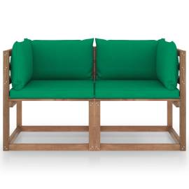 Canapea de grădină paleți, 2 locuri, perne verzi, lemn pin, 2 image