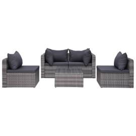 Set mobilier de grădină cu perne, 8 piese, gri, poliratan, 5 image