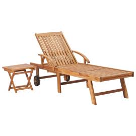 Șezlong cu pernă și masă, lemn masiv de tec, 2 image