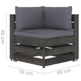 Set mobilier de grădină cu perne, 7 piese, gri, lemn tratat, 9 image