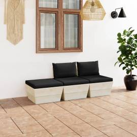 Set mobilier grădină din paleți, cu perne, 3 piese, lemn molid
