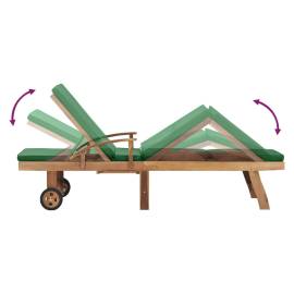 Șezlong cu pernă, verde, lemn masiv de tec, 6 image