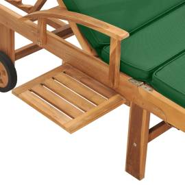 Șezlong cu pernă, verde, lemn masiv de tec, 7 image