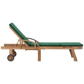 Șezlonguri cu perne, 2 buc., verde, lemn masiv de tec, 4 image