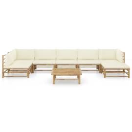 Set mobilier de grădină cu perne, 8 piese, alb crem, bambus, 2 image