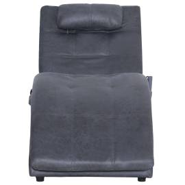 Șezlong de masaj cu pernă, gri, piele întoarsă artificială, 6 image