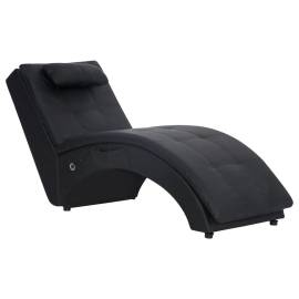 Șezlong de masaj cu pernă, negru, piele artificială, 2 image