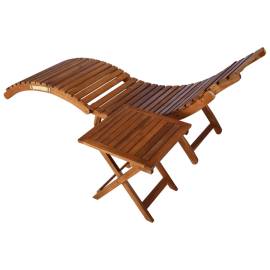 Șezlong cu masă, maro, lemn masiv de acacia, 5 image