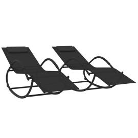 Șezlonguri de plajă balansoar, 2 buc., negru, oțel & textilenă, 2 image