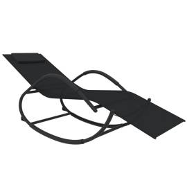 Șezlonguri de plajă balansoar, 2 buc., negru, oțel & textilenă, 3 image