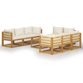 Set mobilier grădină cu perne crem, 9 piese, lemn masiv acacia, 2 image