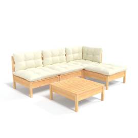 Set mobilier grădină cu perne crem, 5 piese, lemn de pin, 2 image