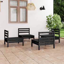 Set mobilier de grădină, 4 piese, negru, lemn masiv de pin