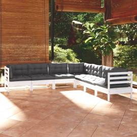 Set mobilier grădină cu perne, 7 piese, alb, lemn masiv de pin