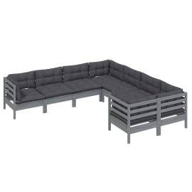 Set mobilier grădină cu perne, 8 piese, gri, lemn masiv pin, 3 image