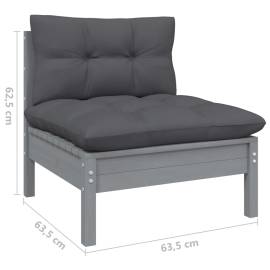 Set mobilier grădină cu perne, 8 piese, gri, lemn masiv pin, 7 image